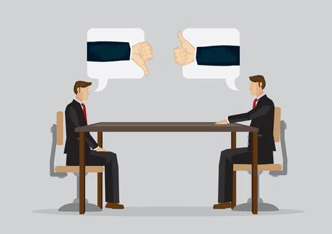 Two cartoon professionals cannot meet eye to eye in business meeting. Illustrazione stock