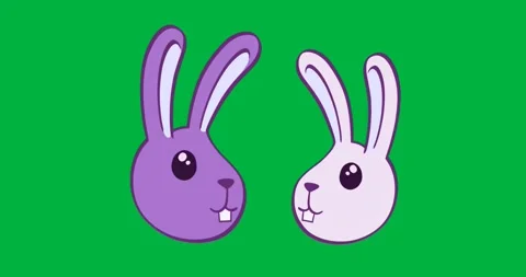 Two cartoon rabbit heads presenting purple branding for graphic design with Stock Footage 317527230
