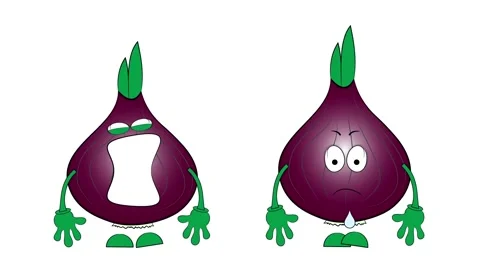 Two cartoon red onions. Different emotions. Crying and laughing. Stock Footage 162377857