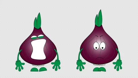 Two cartoon red onions. Different emotions. Crying and laughing. Stock Footage 162378358