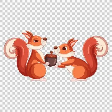 Two cartoon squirrels sharing acorn Ilustração Stock