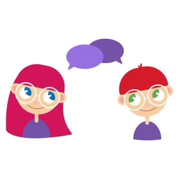 Two cartoon style kids, comics speak bubbles with empty space for text. Girl and Stock Illustration
