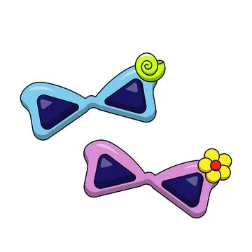 Two cartoon sunglasses with a shell and a flower in color Stock Illustration