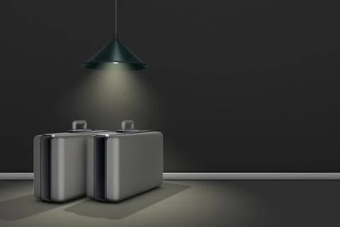Two cases under lamp - 3d rendering Illustrazione stock