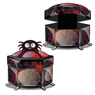 Two caskets with dark ornament in the form of human skulls. Sketch for greeting Stock Illustration