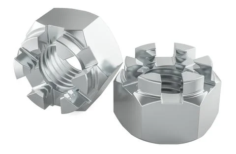 Two castellated nuts, 3D rendering Stock Illustration