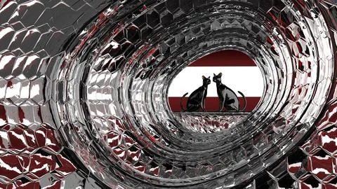 Two cats are sitting on a ledge in a tunnel. The tunnel is made of glass an.. Stock Illustration