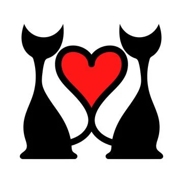 Two Cats with Heart. Romantic Vector Illustration Stock Illustration