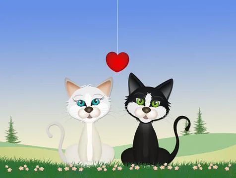Two cats in love in the meadow Stock Illustration