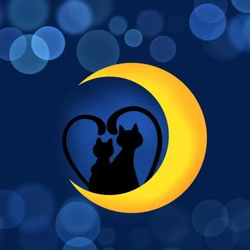 Two cats in love on the moon Stock Illustration