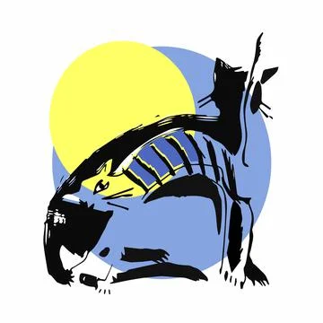 Two cats in love at night on the background of the moon Stock Illustration