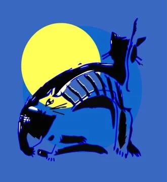 Two cats in the moonlight Stock Illustration