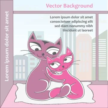 Two cats sitting on the window on the background of the city. Stock Illustration