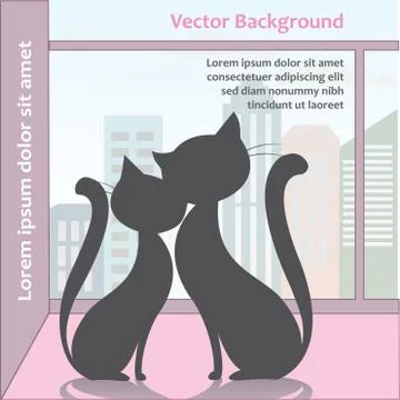 Two cats sitting on the window on the background of the city. Stock Illustration