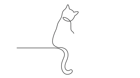 Two cats vector with continuous single one line art drawing. New minimalist desi Stock Footage