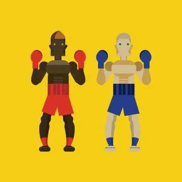 Two caucasian men exercising thai boxing. Stock Illustration