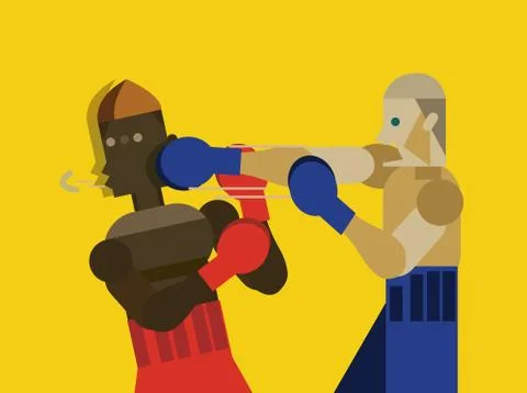 Two caucasian men exercising thai boxing. Stock Illustration