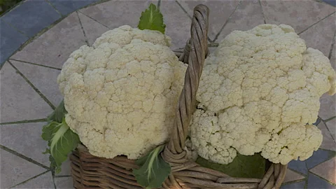 Two Cauliflower heads in Basket Stock Footage 159407505