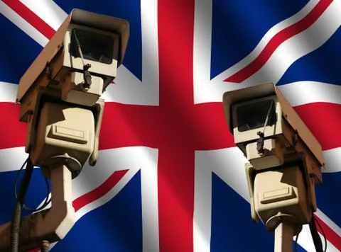 Two cctv cameras with flag Stock Illustration
