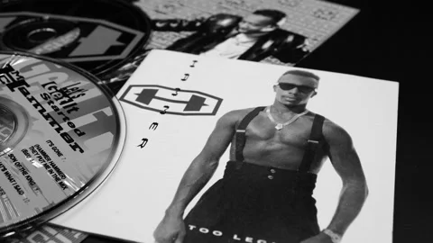 Two cd covers by 90s American rapper MC HAMMER. selective focus Video stock 235383836