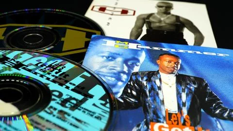 Two cd covers by 90s American rapper MC HAMMER. selective focus Stock Photos