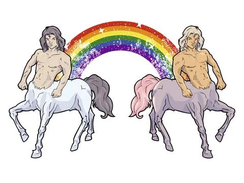Two centaurs and rainbow Illustrazione stock