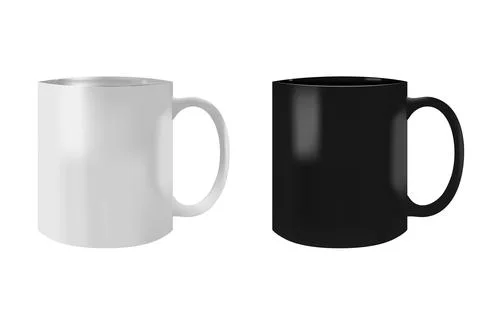 Two Ceramic Mugs, White And Black, Side By Side For Contrast Stock Illustration