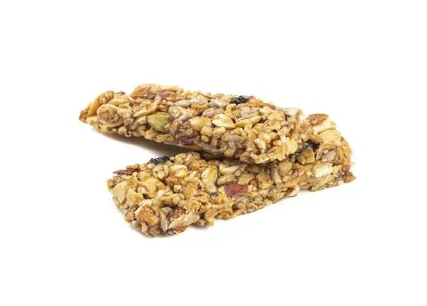 Two cereal bars isolated over white background Stock Photos