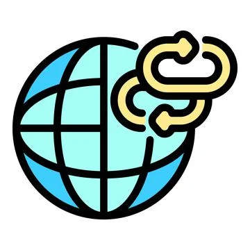 Two chain links and globe icon color outline vector Stock Illustration