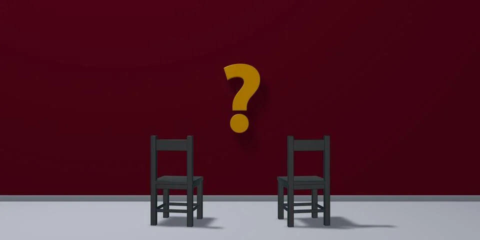 Two chairs and question mark symbol - 3d rendering Stock Illustration