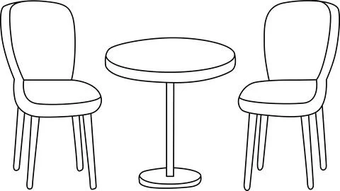 Two chairs and a round table set in a simple and minimalist style. Vector Illustrazione stock
