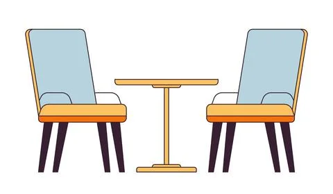 Two chairs around table 2D linear cartoon object Stock Illustration