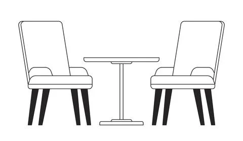 Two chairs around table black and white 2D line cartoon object イラスト素材