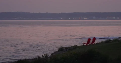 Two Chairs Bys The Seaside at Sunset Timelapse Video stock 262998992