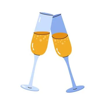 Two champagne glasses clinking in a toast for holiday celebration and New Yea イラスト素材
