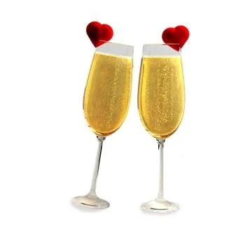 Two champagne glasses with two red hearts Illustrazione stock