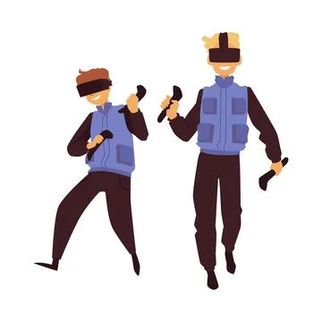 Two character boys with vr devices playing in video games a vector illustrati イラスト素材