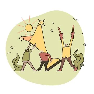 Two Characters Assemble a Giant Trophy with Guidance Stock Illustration