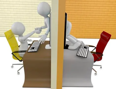 Two characters handshake through screens of laptops Stock Illustration