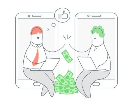 Two characters make money sitting in smartphones Stock Illustration
