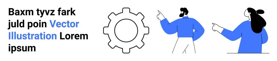 Two characters pointing at a large gear icon symbolizing teamwork and technic 스톡 일러스트