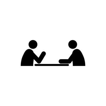 Two characters at a table talking or job interview Illustrazione stock