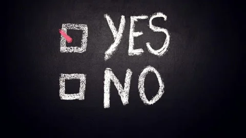 Two checkboxes with words Yes and No with check mark near Yes on blackboard. Stock Footage 143545811