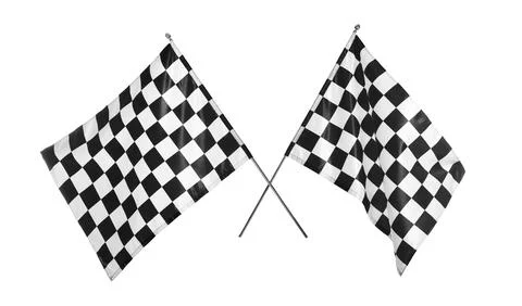 Two checkered finish flags isolated on white 写真素材