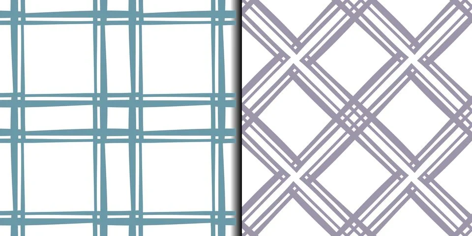 Two checkered geometric grid seamless patterns. Hand drawn doodle paint brush Stock Illustration