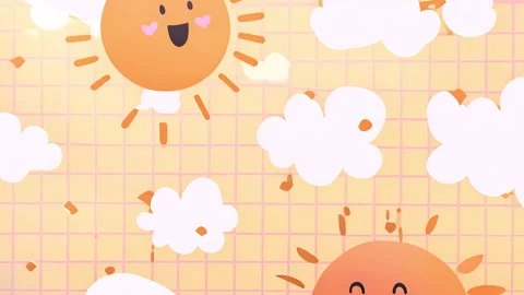 Two cheerful animated suns with smiling faces and blushing cheeks surrounded by Stock Footage 308771694