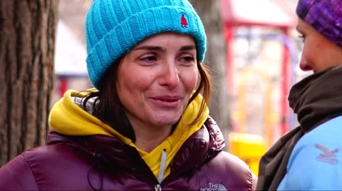 Two cheerful climber telling funny stories. Mountain Stock Footage 69030260