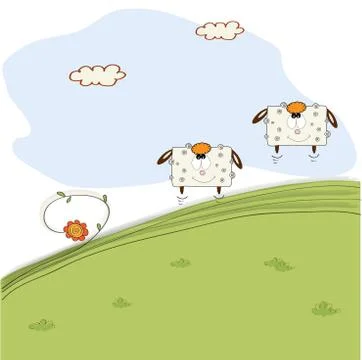 Two cheerful sheep jumping on grass Stock Illustration