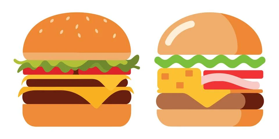 Two cheeseburgers with different toppings vector illustration Stock Illustration