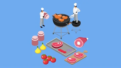 Two chefs preparing meat to barbeque Stock Footage 172131378